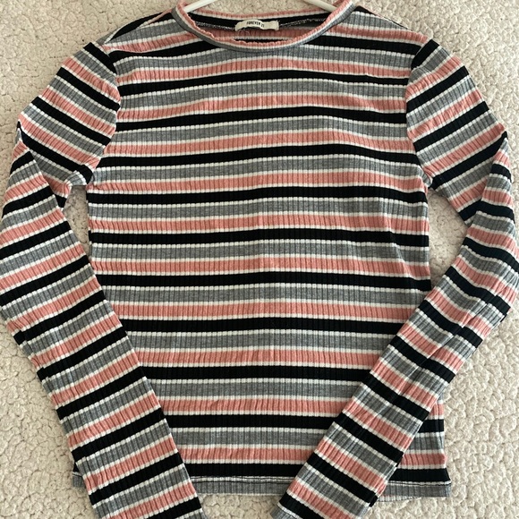 Pink, Grey and Black Striped Long Sleeve Top - Picture 3 of 6